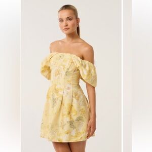 Ever New Jacquie off the shoulder mini dress size 14 gold Layla botanical
